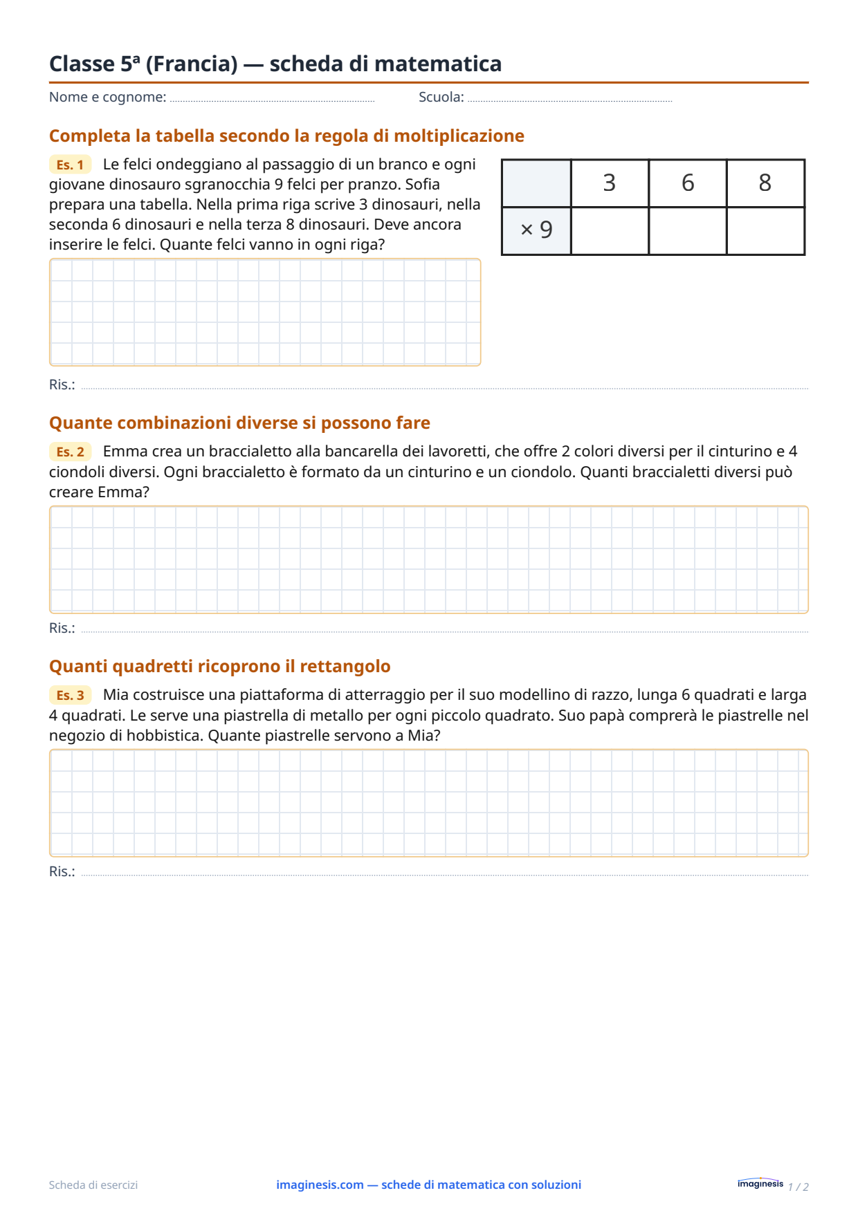 Classe 5ª (Francia) — scheda di matematica — Scheda dello studente: scheda di matematica da stampare (Classe 5ª, Francia)