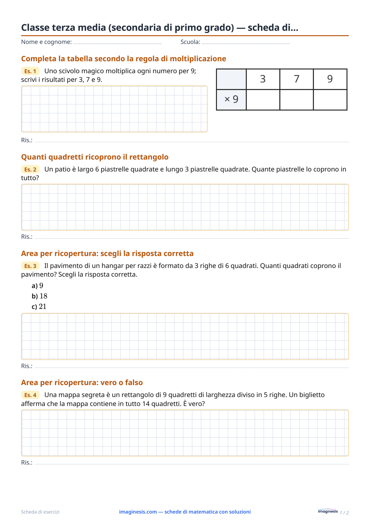Classe terza media (secondaria di primo grado) — scheda di… — Scheda dello studente: scheda di matematica da stampare (Classe terza media (secondaria di primo grado), Italia)