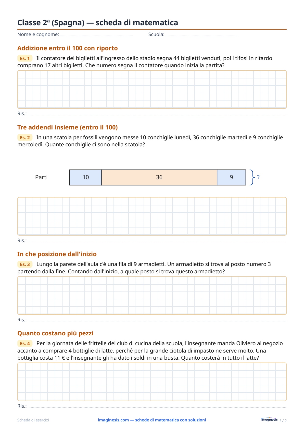 Classe 2ª (Spagna) — scheda di matematica — Scheda dello studente: scheda di matematica da stampare (Classe 2ª, Spagna)