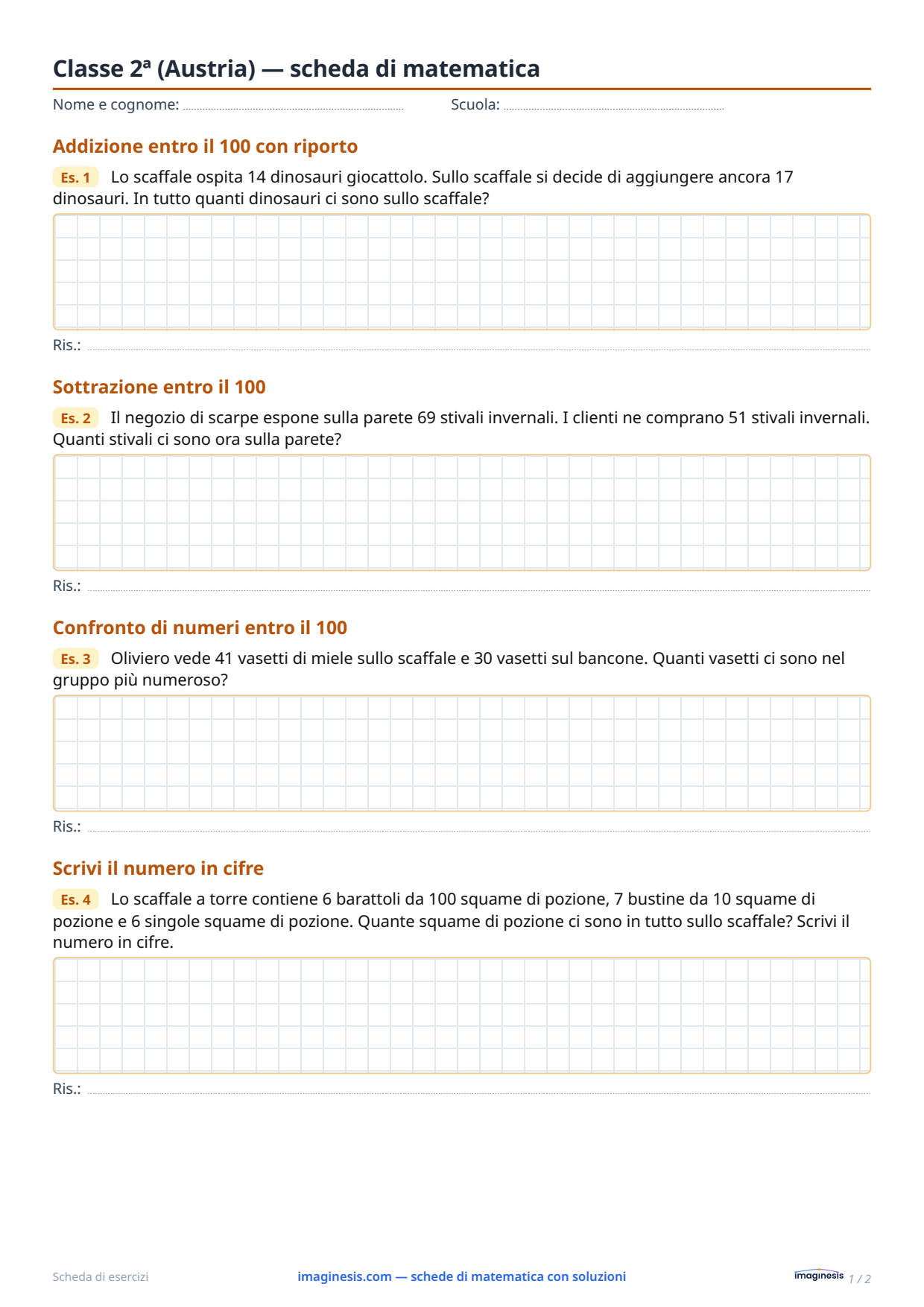 Classe 2ª (Austria) — scheda di matematica — Scheda dello studente: scheda di matematica da stampare (Classe 2ª, Austria)