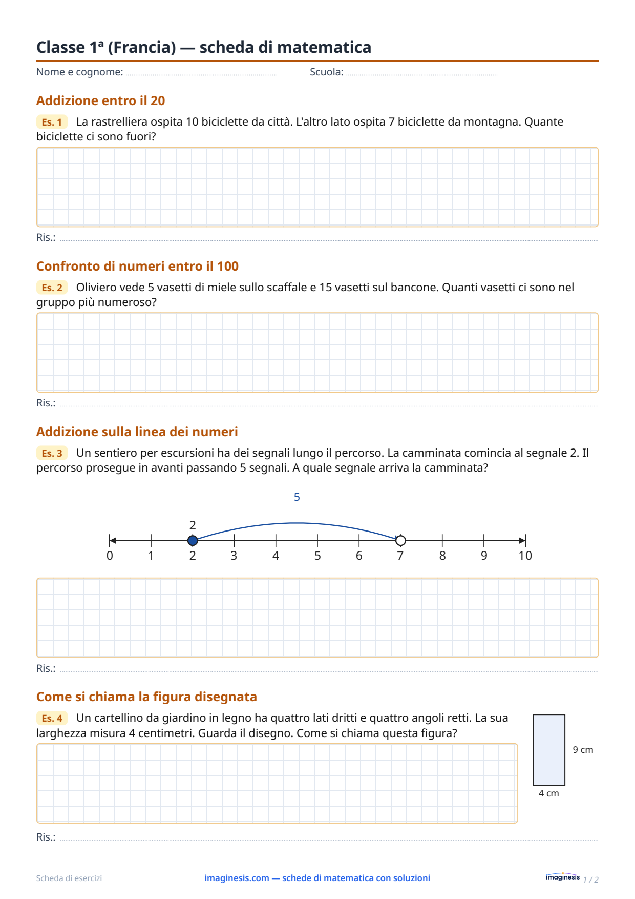 Classe 1ª (Francia) — scheda di matematica — Scheda dello studente: scheda di matematica da stampare (Classe 1ª, Francia)