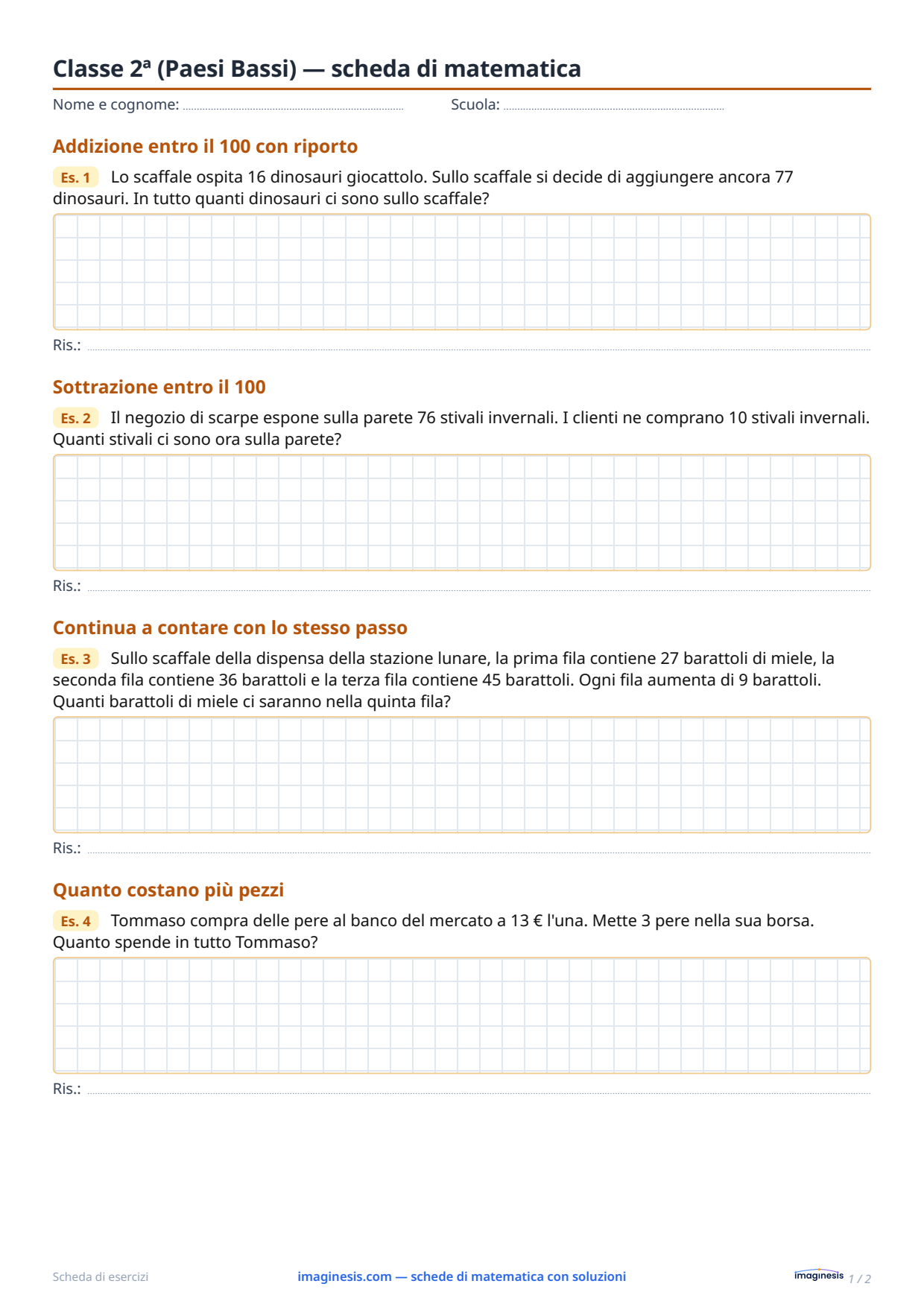 Classe 2ª (Paesi Bassi) — scheda di matematica — Scheda dello studente: scheda di matematica da stampare (Classe 2ª, Paesi Bassi)
