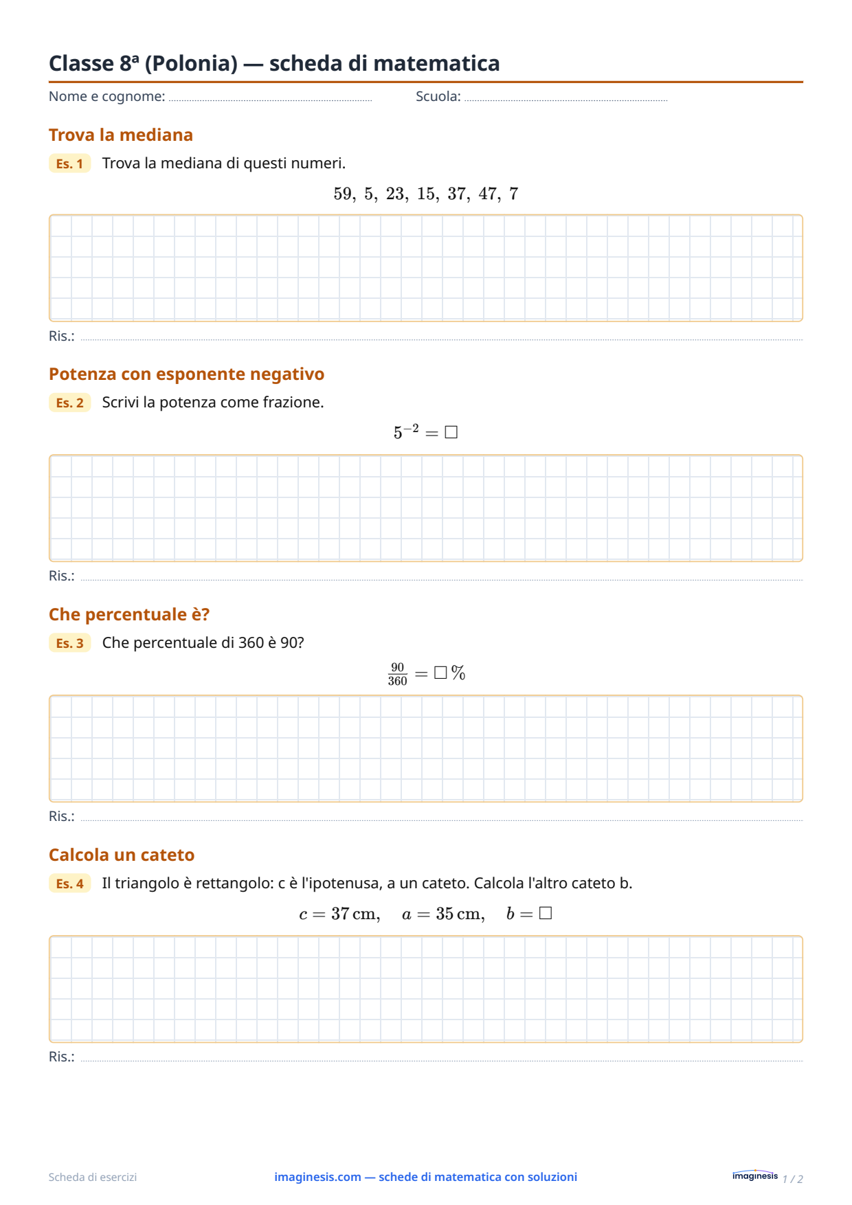 Classe 8ª (Polonia) — scheda di matematica — Scheda dello studente: scheda di matematica da stampare (Classe 8ª, Polonia)