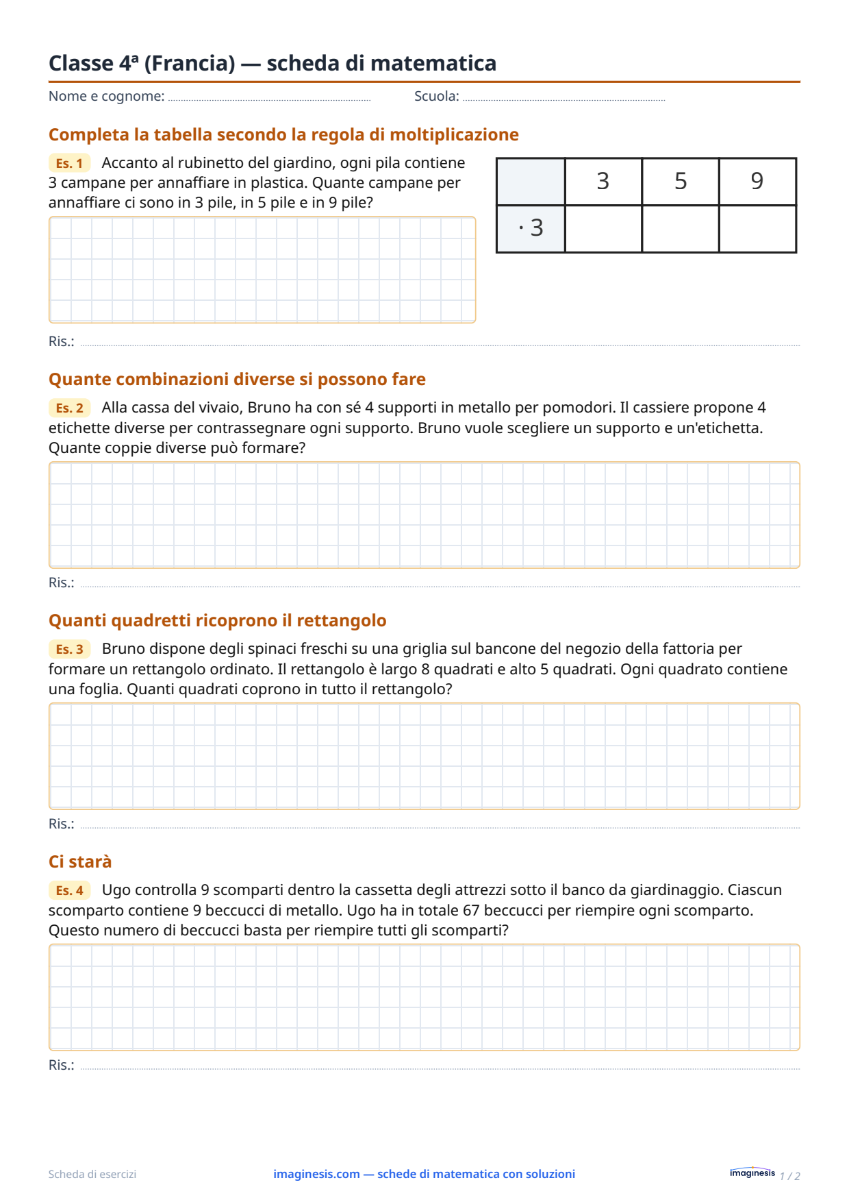 Classe 4ª (Francia) — scheda di matematica — Scheda dello studente: scheda di matematica da stampare (Classe 4ª, Francia)