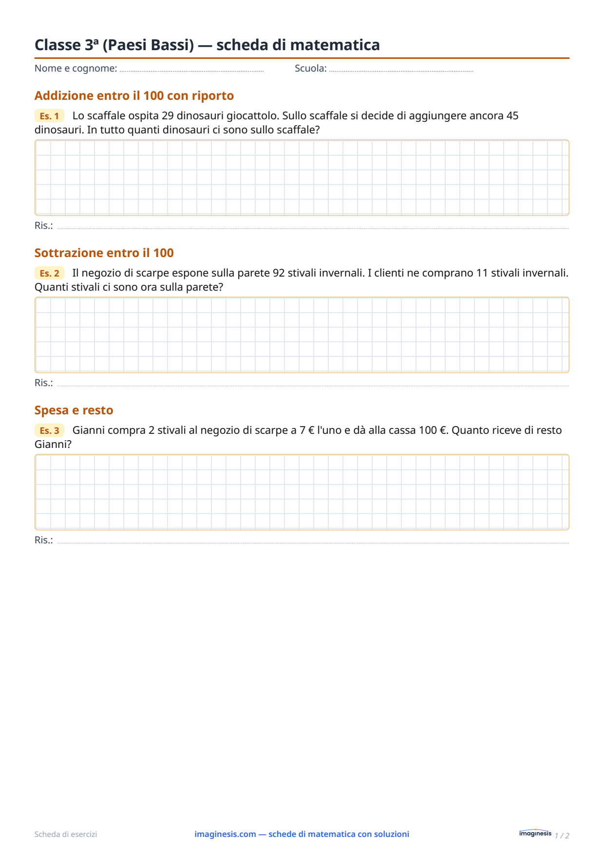 Classe 3ª (Paesi Bassi) — scheda di matematica — Scheda dello studente: scheda di matematica da stampare (Classe 3ª, Paesi Bassi)
