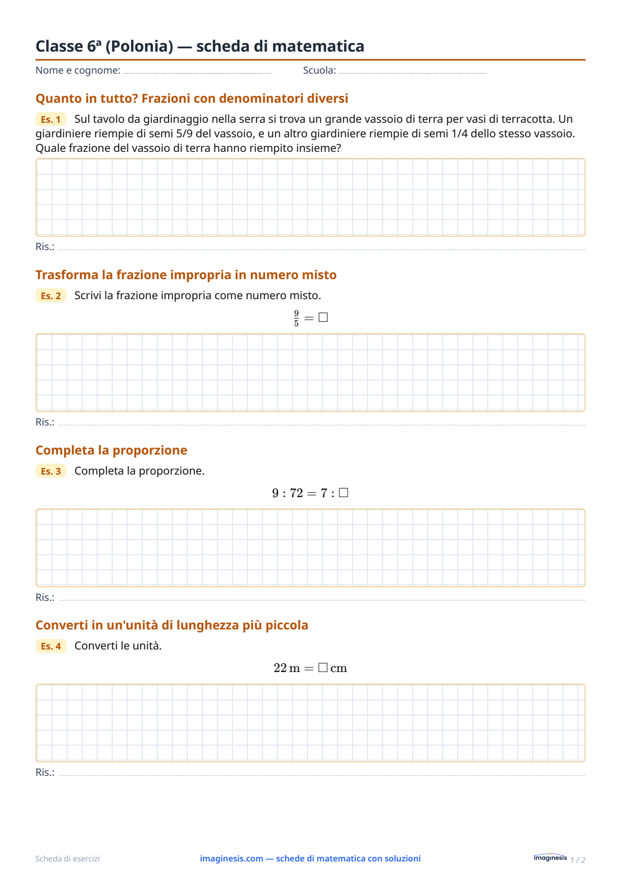 Classe 6ª (Polonia) — scheda di matematica — Scheda dello studente: scheda di matematica da stampare (Classe 6ª, Polonia)