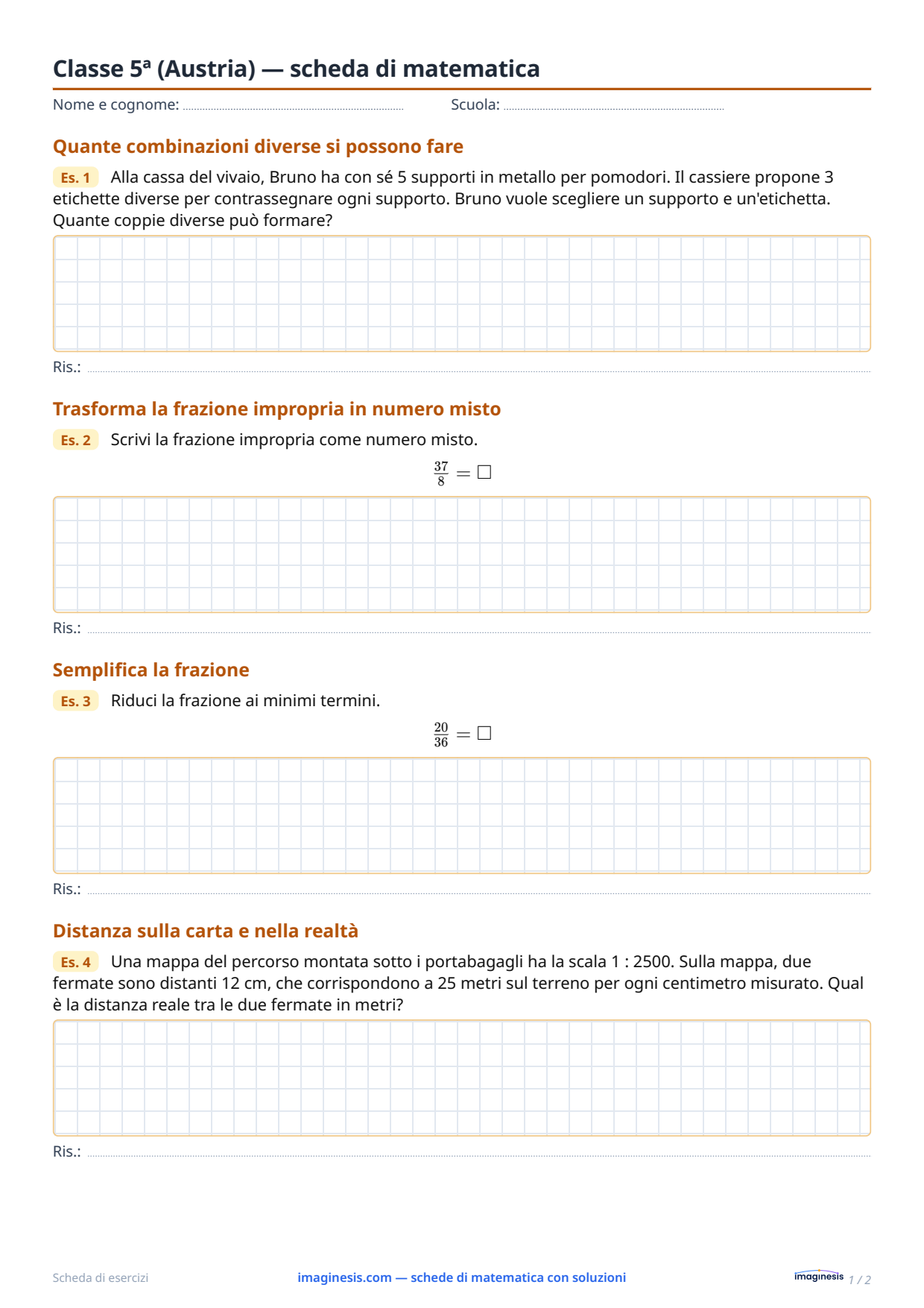 Classe 5ª (Austria) — scheda di matematica — Scheda dello studente: scheda di matematica da stampare (Classe 5ª, Austria)
