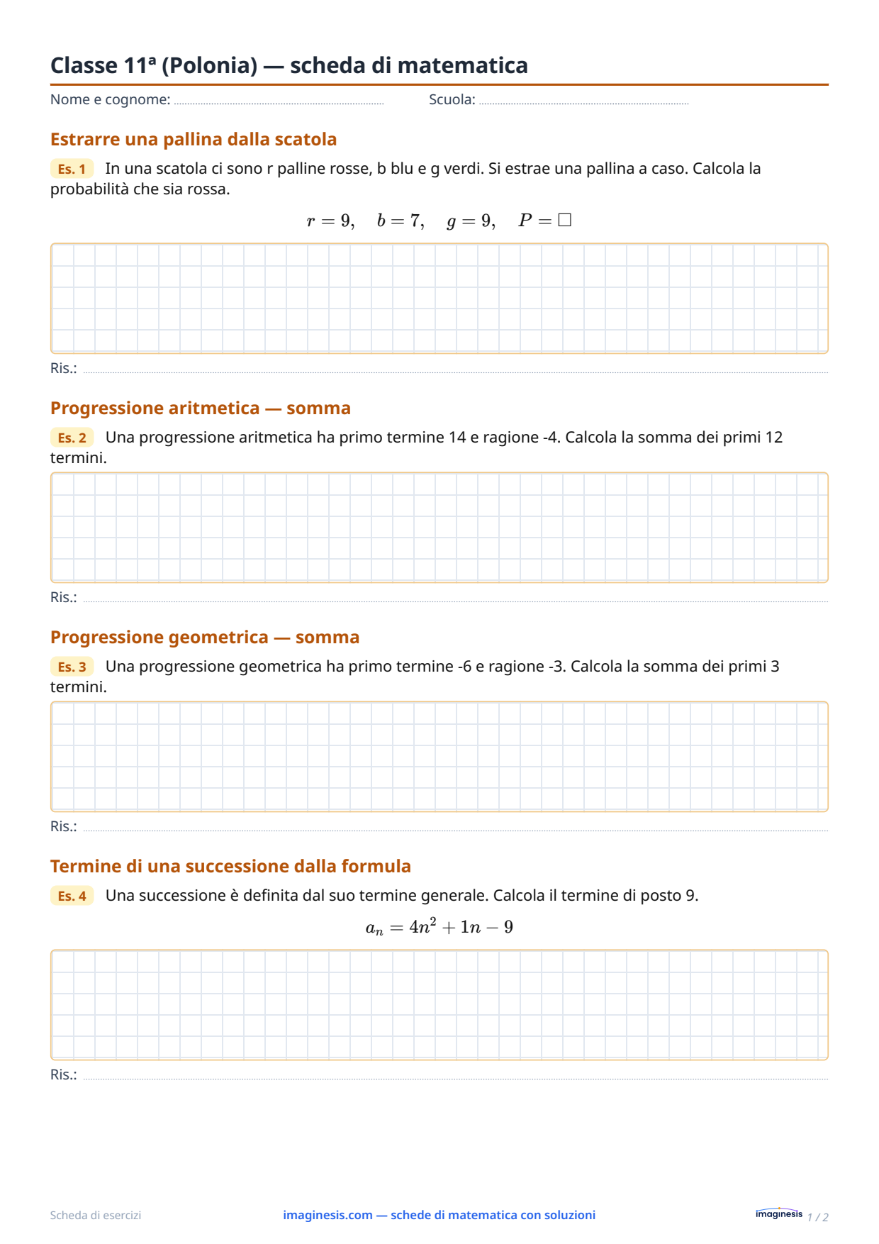 Classe 3ª del liceo (Polonia) — scheda di matematica — Scheda dello studente: scheda di matematica da stampare (Classe 3ª del liceo, Polonia)