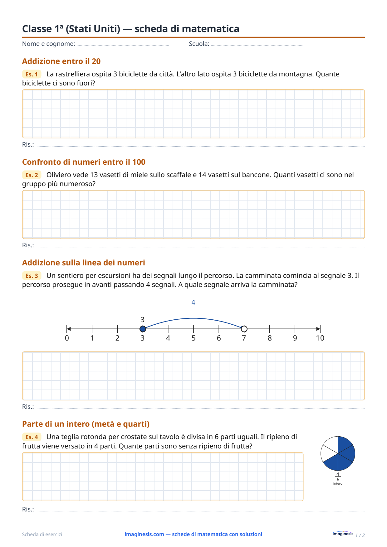 Classe 1ª (Stati Uniti) — scheda di matematica — Scheda dello studente: scheda di matematica da stampare (Classe 1ª, Stati Uniti)