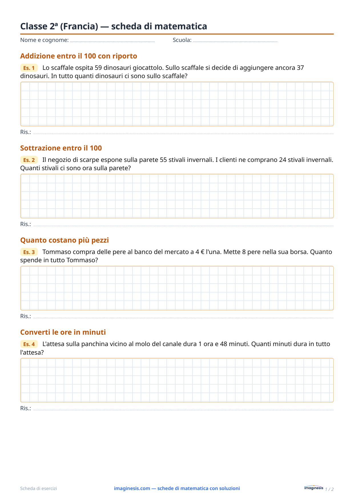 Classe 2ª (Francia) — scheda di matematica — Scheda dello studente: scheda di matematica da stampare (Classe 2ª, Francia)