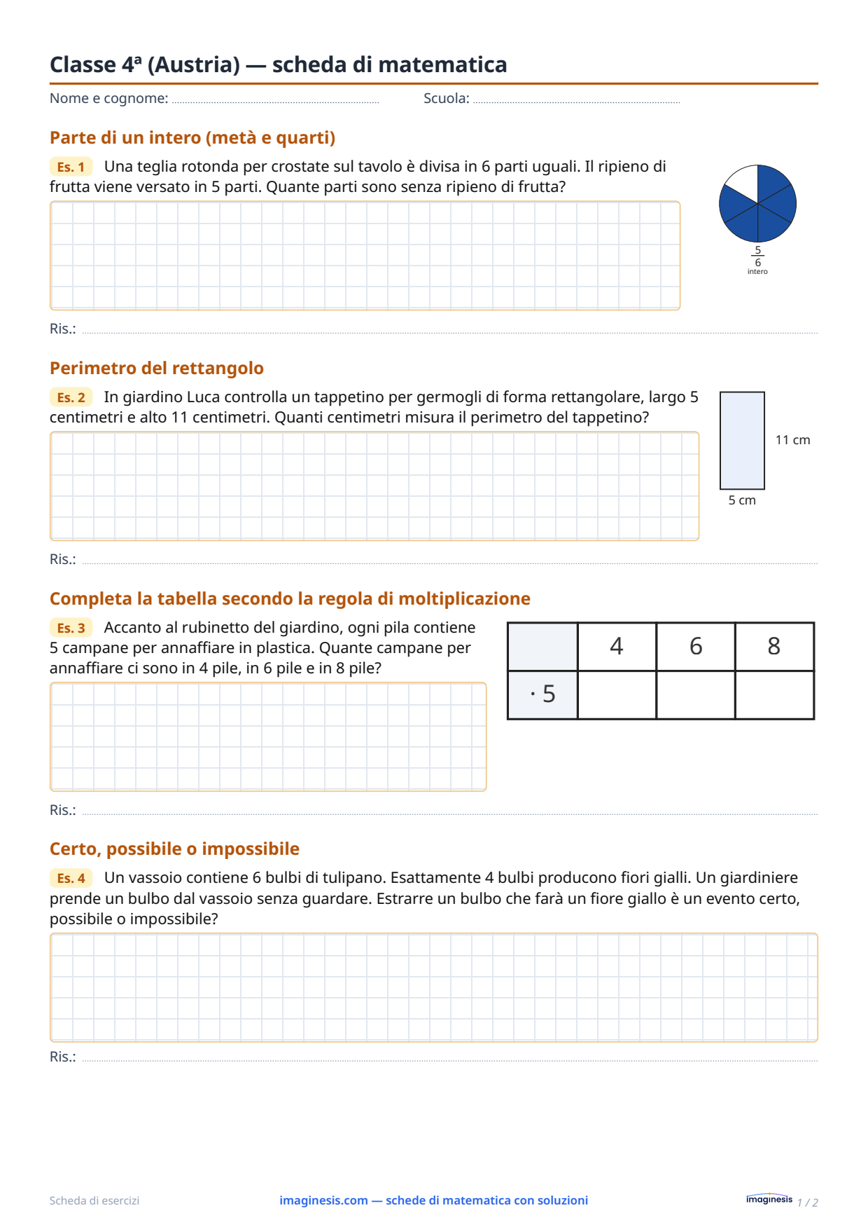 Classe 4ª (Austria) — scheda di matematica — Scheda dello studente: scheda di matematica da stampare (Classe 4ª, Austria)