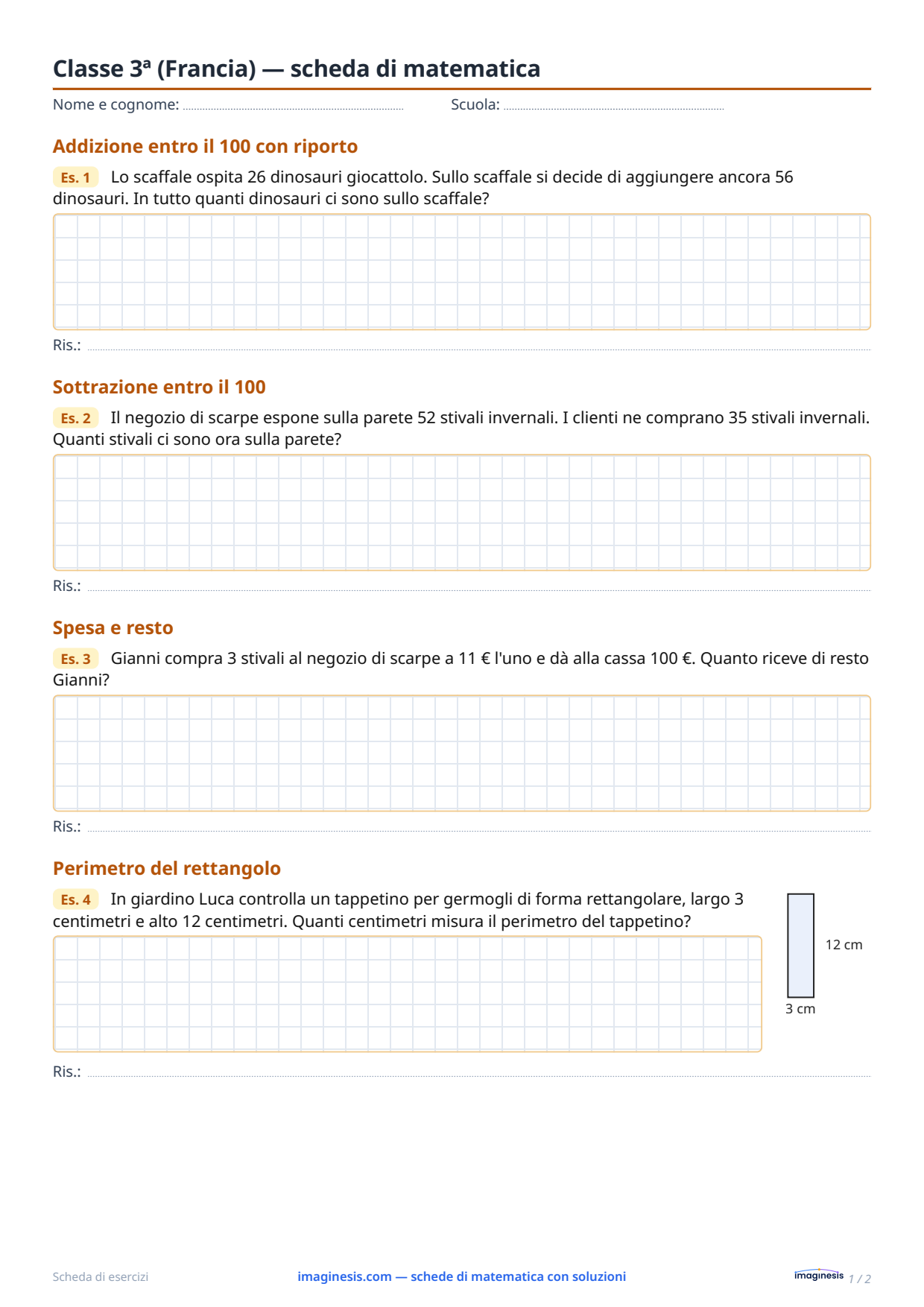 Classe 3ª (Francia) — scheda di matematica — Scheda dello studente: scheda di matematica da stampare (Classe 3ª, Francia)