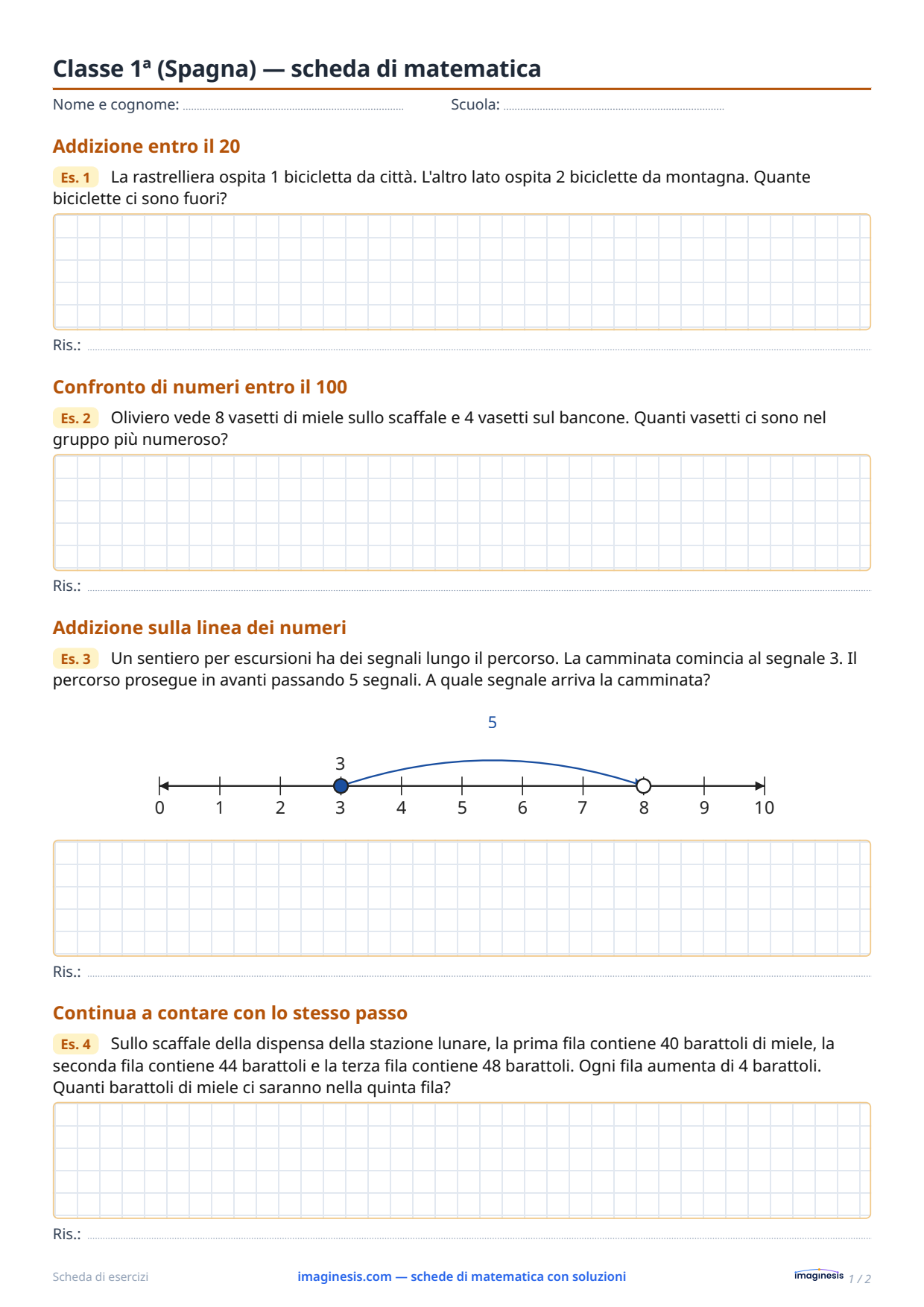 Classe 1ª (Spagna) — scheda di matematica — Scheda dello studente: scheda di matematica da stampare (Classe 1ª, Spagna)