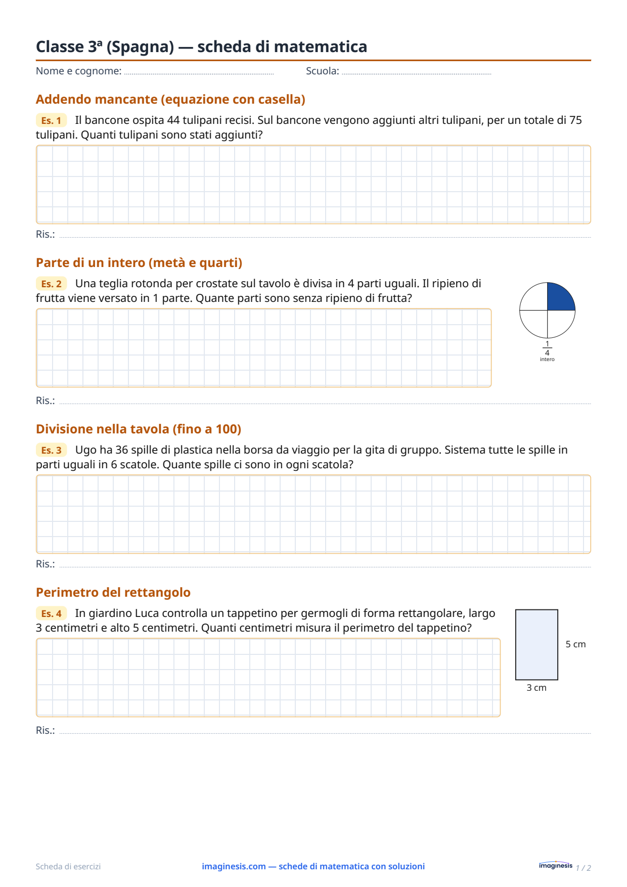 Classe 3ª (Spagna) — scheda di matematica — Scheda dello studente: scheda di matematica da stampare (Classe 3ª, Spagna)