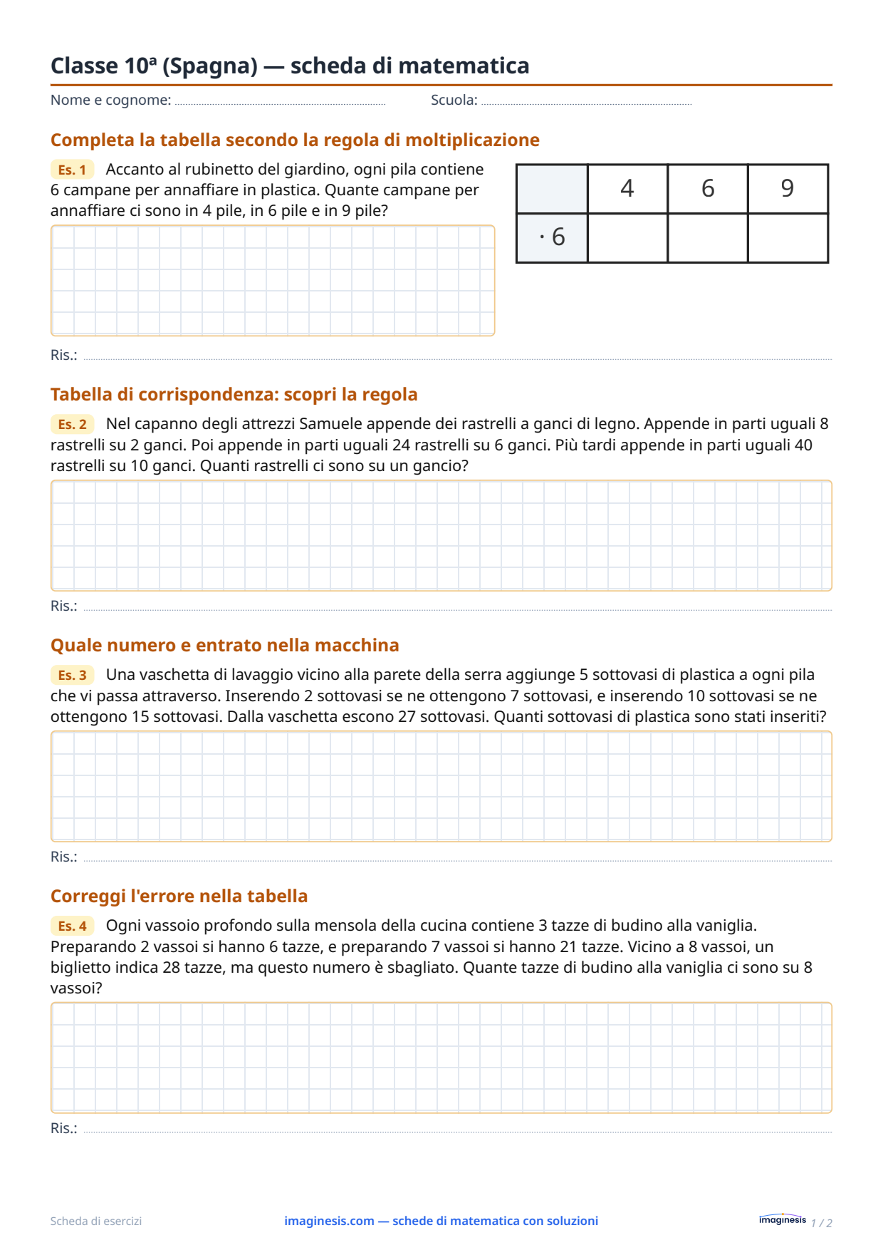 Classe 10ª (Spagna) — scheda di matematica — Scheda dello studente: scheda di matematica da stampare (Classe 10ª, Spagna)