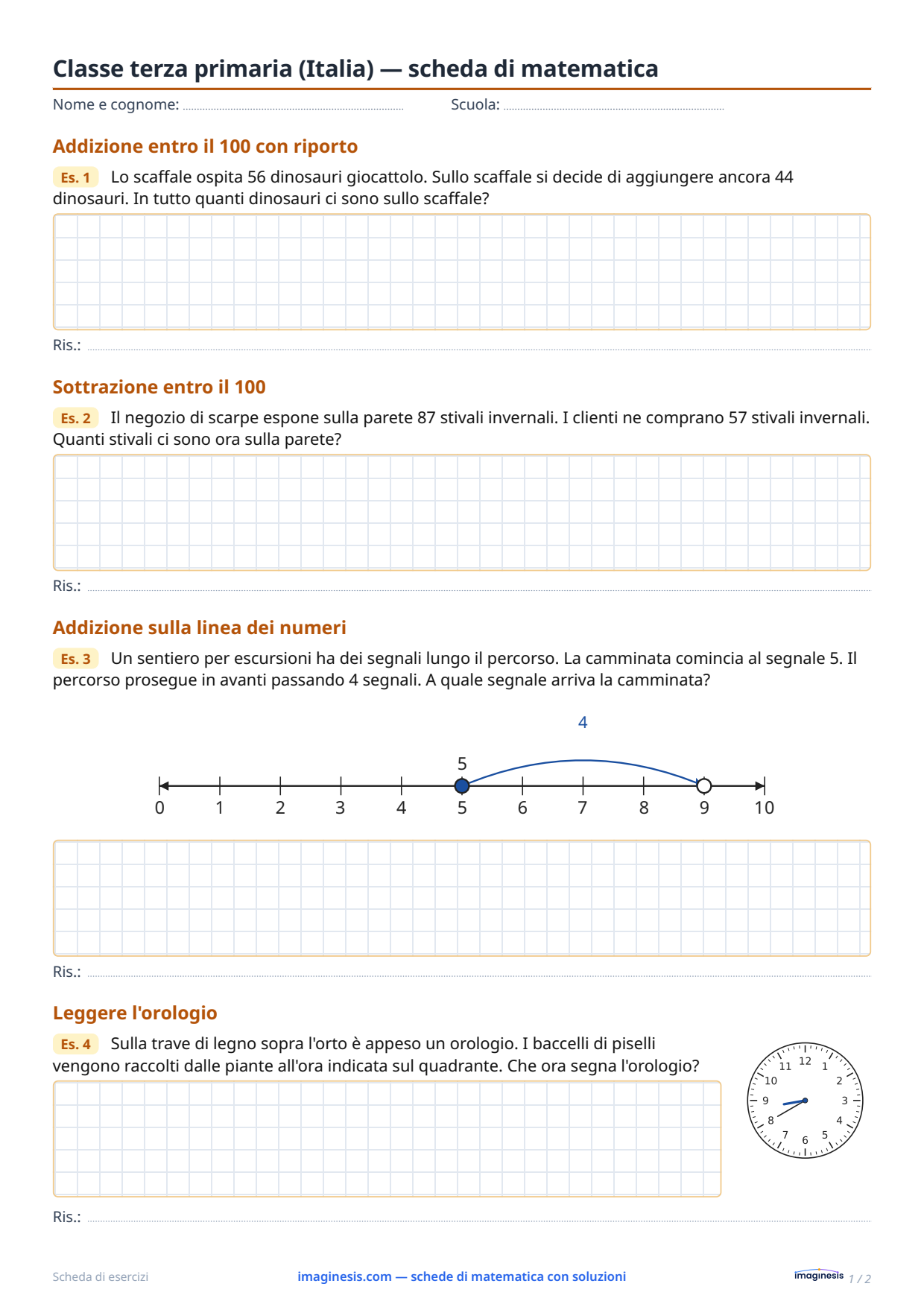 Classe terza primaria (Italia) — scheda di matematica — Scheda dello studente: scheda di matematica da stampare (Classe terza primaria, Italia)