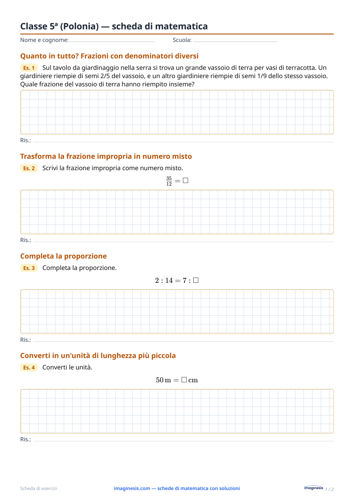 Classe 5ª (Polonia) — scheda di matematica — Scheda dello studente: scheda di matematica da stampare (Classe 5ª, Polonia)