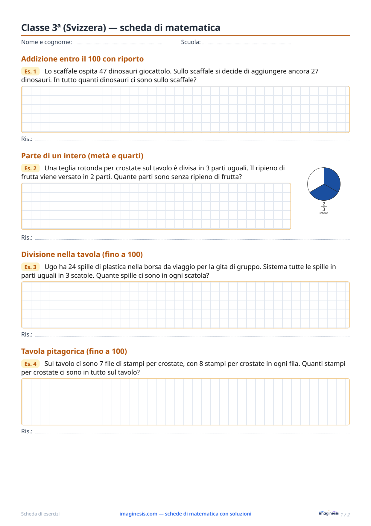 Classe 3ª (Svizzera) — scheda di matematica — Scheda dello studente: scheda di matematica da stampare (Classe 3ª, Svizzera)