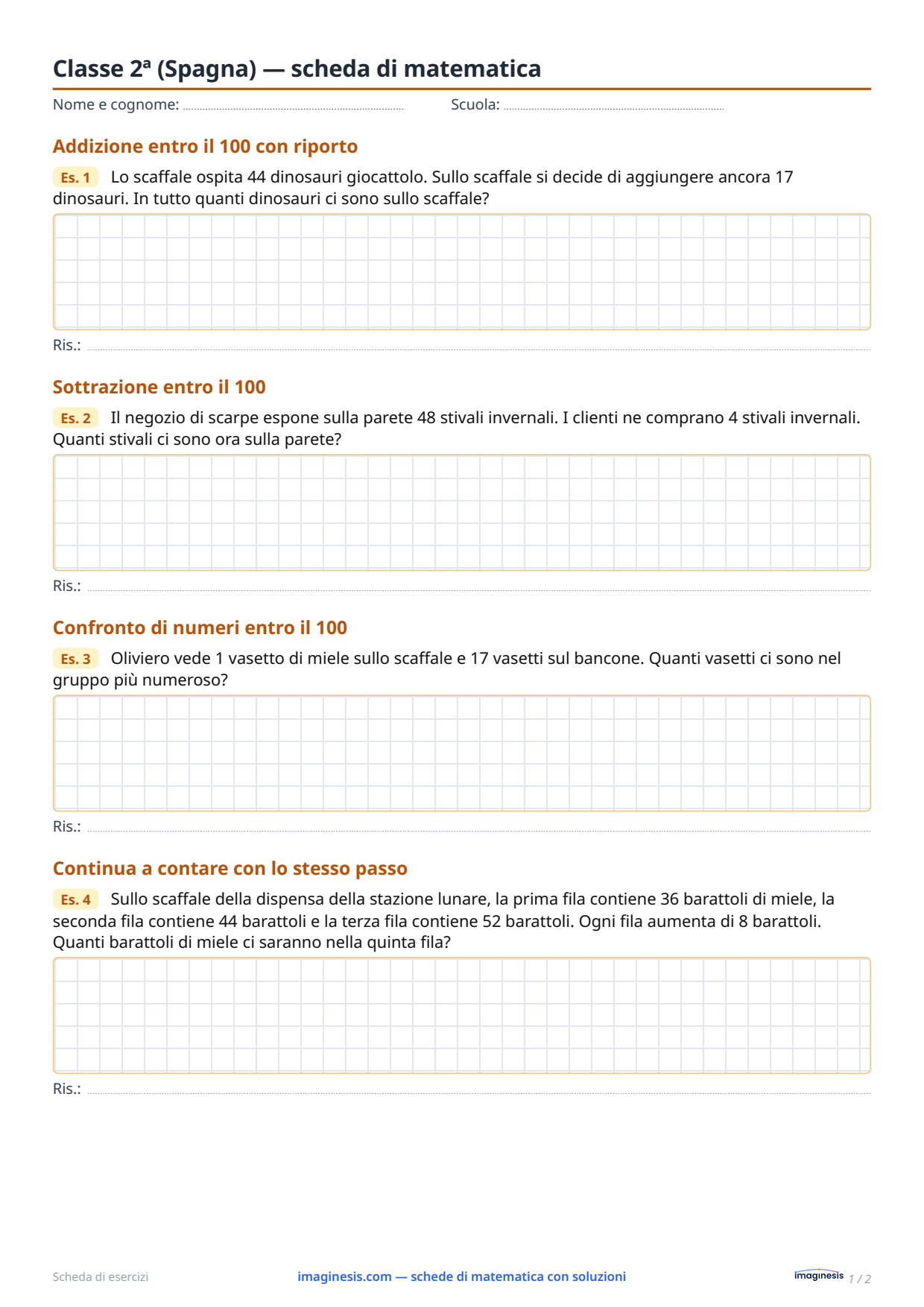Classe 2ª (Spagna) — scheda di matematica — Scheda dello studente: scheda di matematica da stampare (Classe 2ª, Spagna)