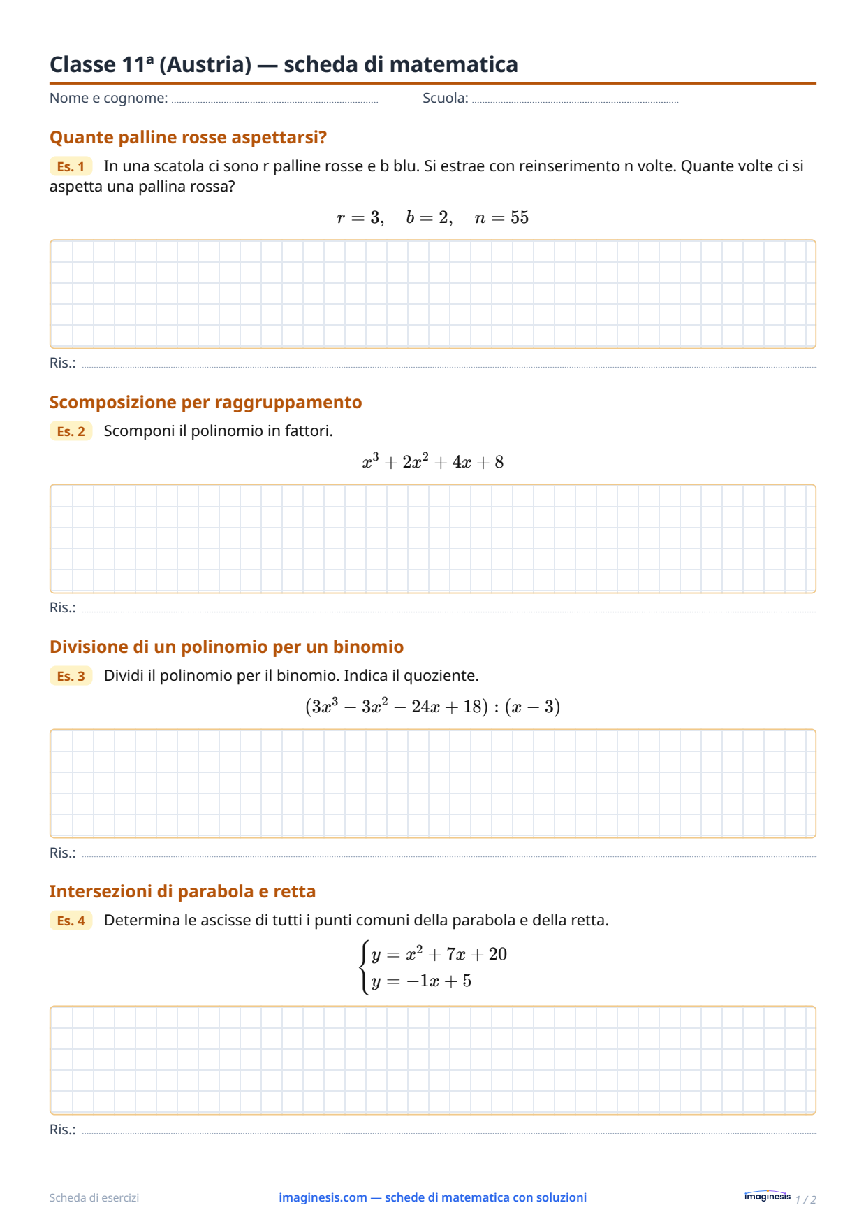 Classe 11ª (Austria) — scheda di matematica — Scheda dello studente: scheda di matematica da stampare (Classe 11ª, Austria)
