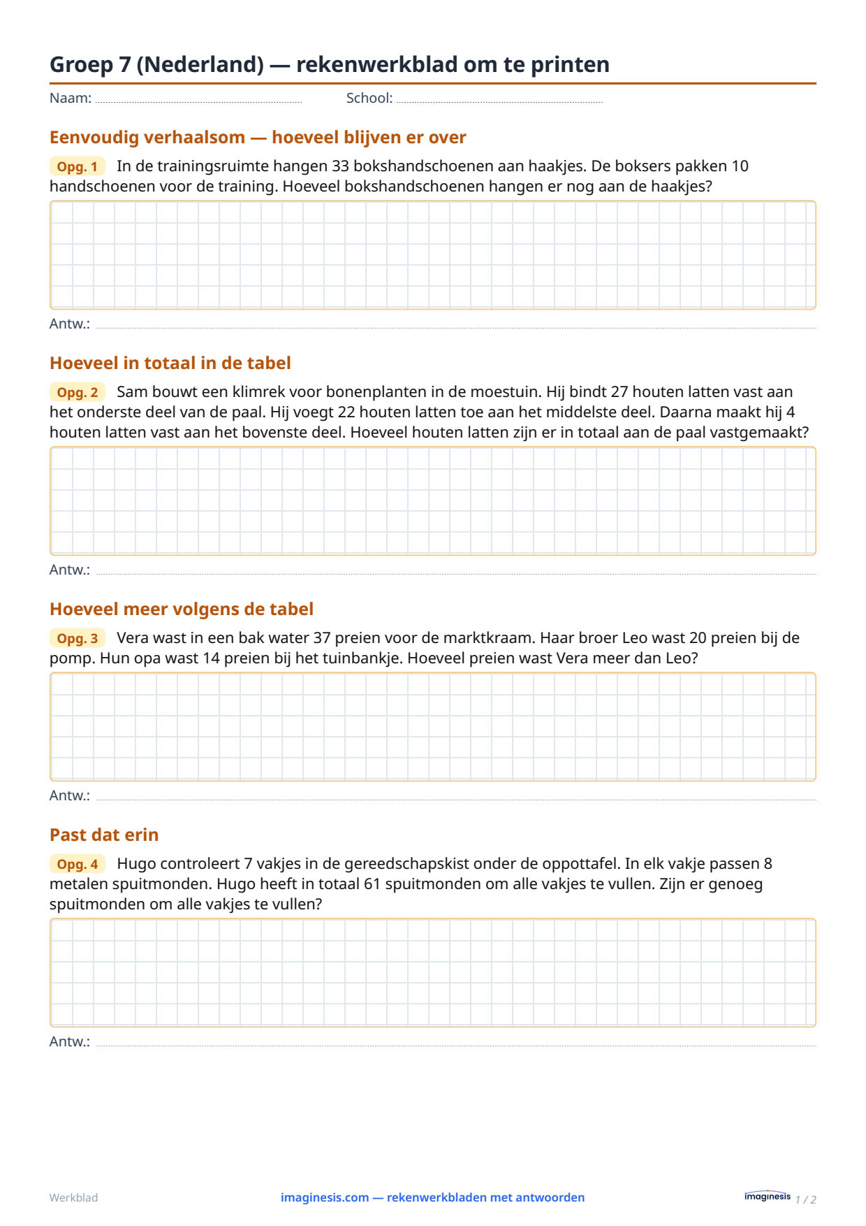 Groep 7 (Nederland) — rekenwerkblad om te printen — Leerlingblad: rekenwerkblad om te printen (Groep 7, Nederland)