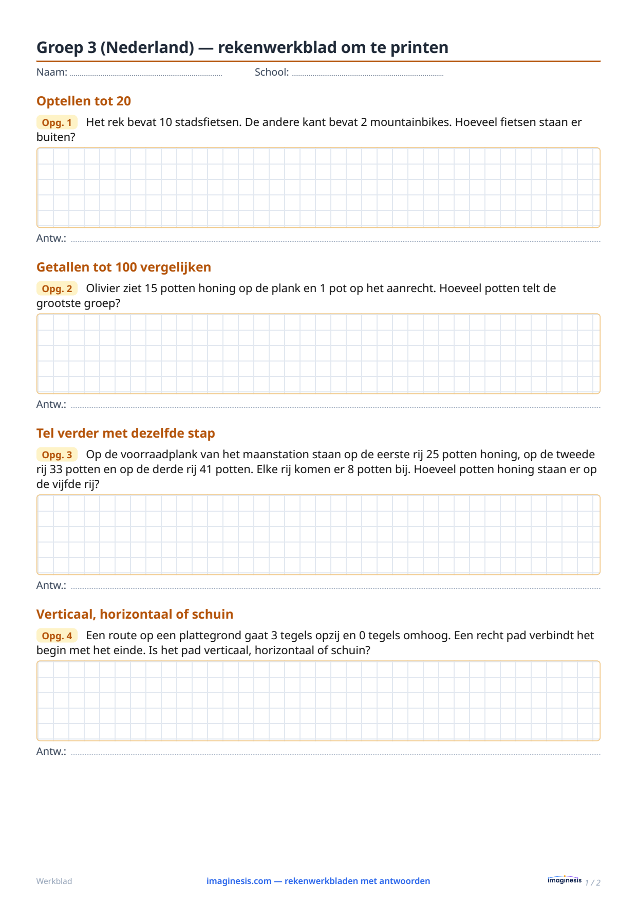 Groep 3 (Nederland) — rekenwerkblad om te printen — Leerlingblad: rekenwerkblad om te printen (Groep 3, Nederland)