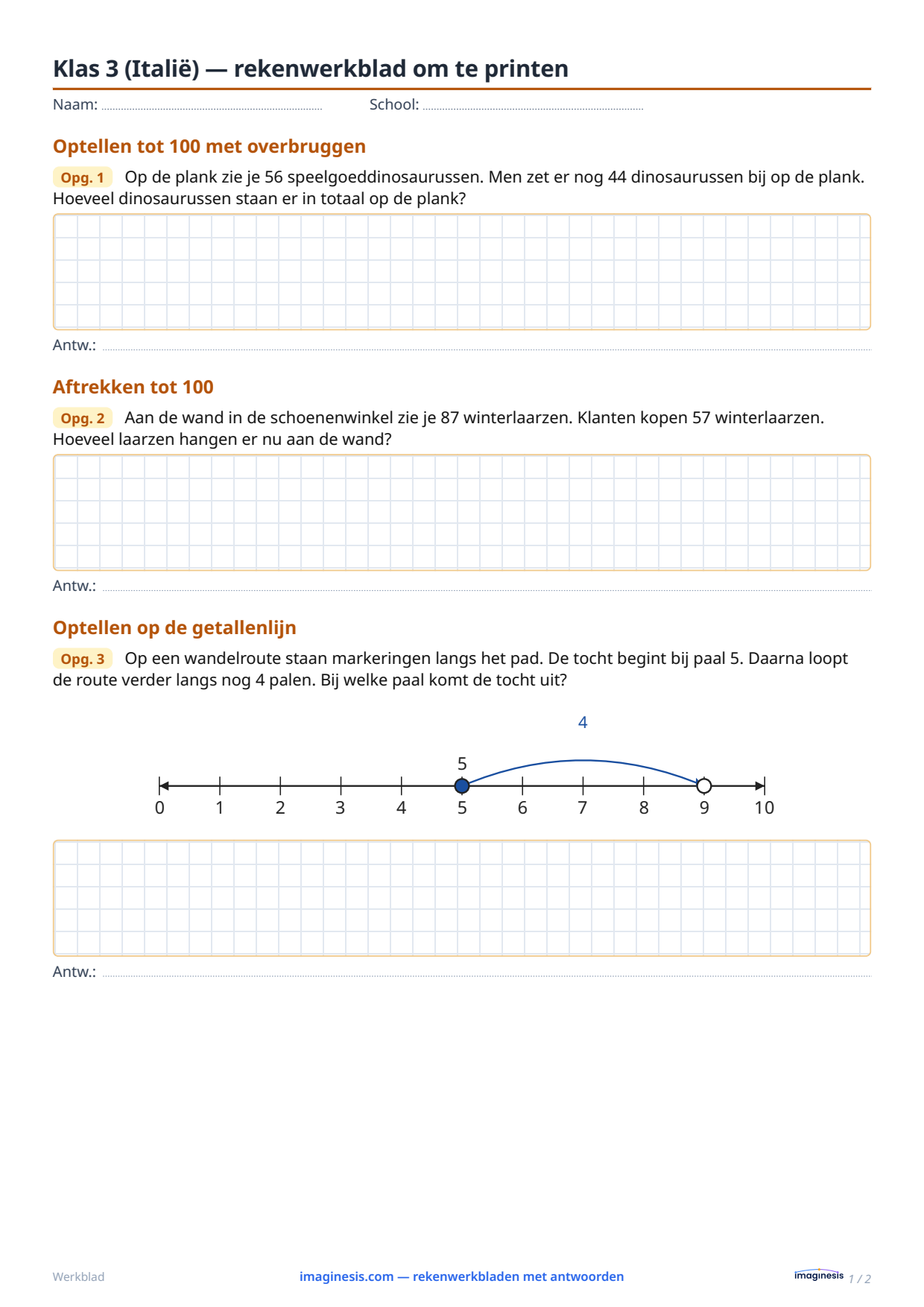 Klas 3 (Italië) — rekenwerkblad om te printen — Leerlingblad: rekenwerkblad om te printen (Klas 3, Italië)