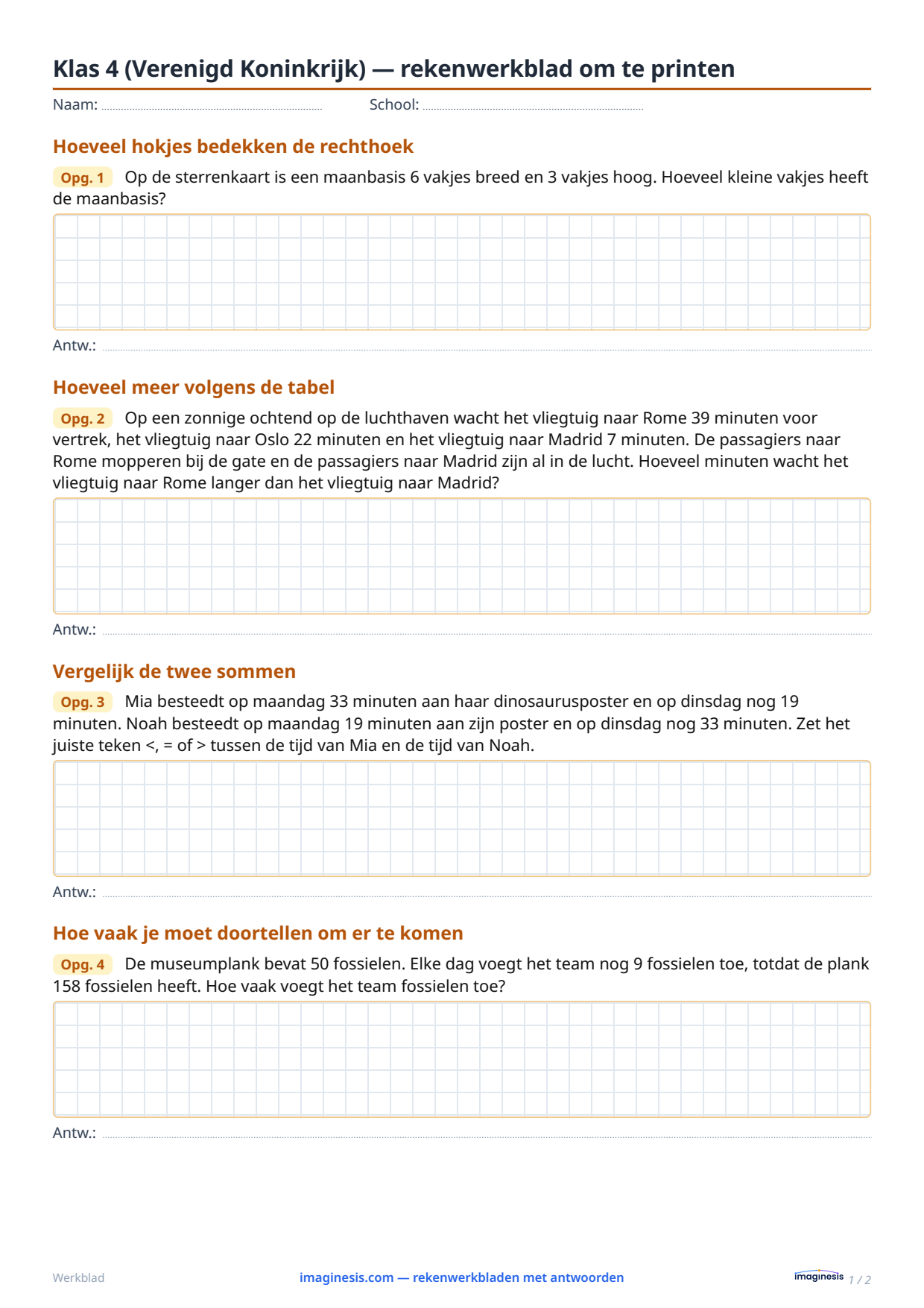 Klas 4 (Verenigd Koninkrijk) — rekenwerkblad om te printen — Leerlingblad: rekenwerkblad om te printen (Klas 4, Verenigd Koninkrijk)