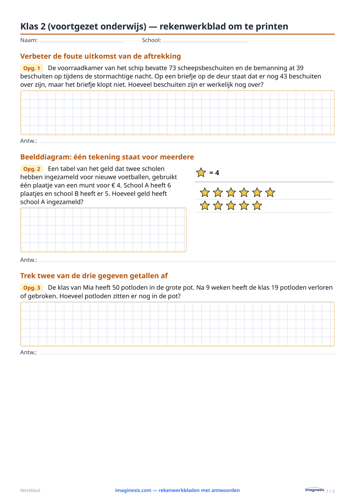 Klas 2 (voortgezet onderwijs) — rekenwerkblad om te printen — Leerlingblad: rekenwerkblad om te printen (Klas 2 (voortgezet onderwijs), Nederland)