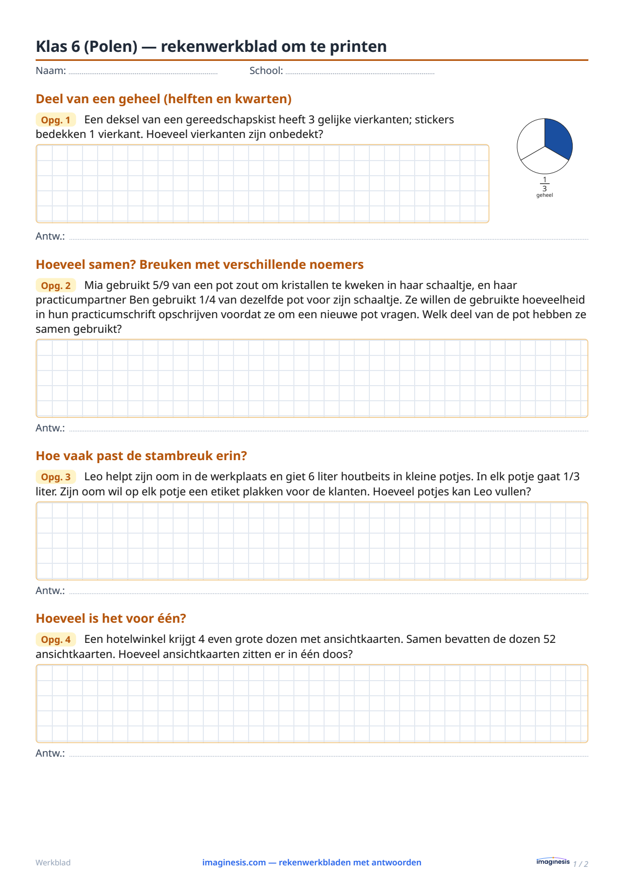 Klas 6 (Polen) — rekenwerkblad om te printen — Leerlingblad: rekenwerkblad om te printen (Klas 6, Polen)