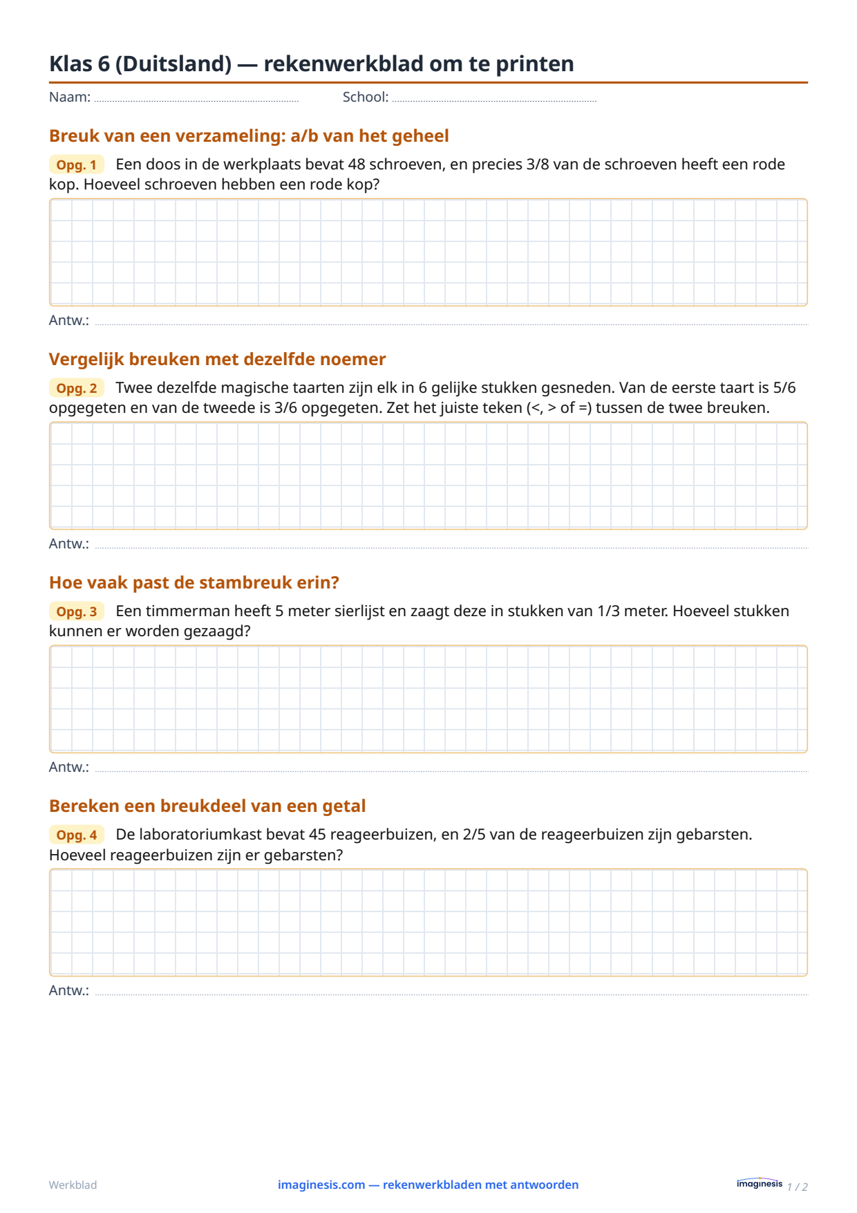 Klas 6 (Duitsland) — rekenwerkblad om te printen — Leerlingblad: rekenwerkblad om te printen (Klas 6, Duitsland)