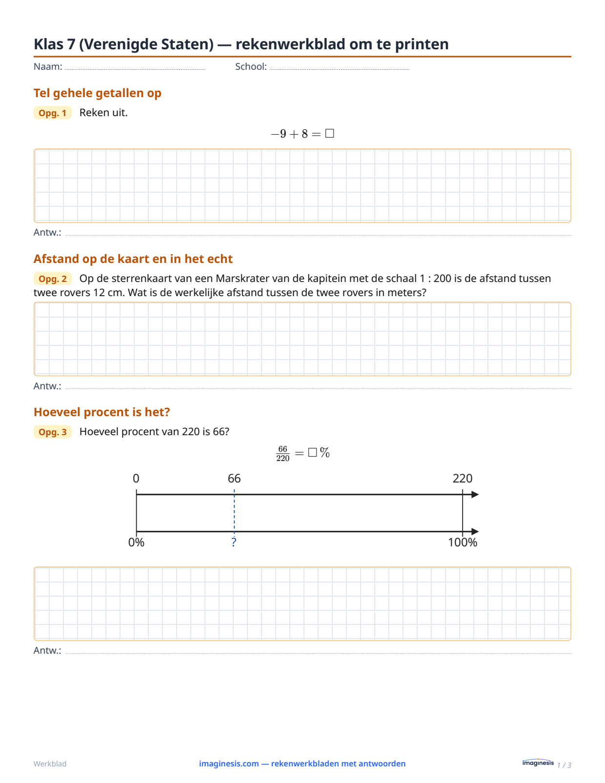 Klas 7 (Verenigde Staten) — rekenwerkblad om te printen — Leerlingblad: rekenwerkblad om te printen (Klas 7, Verenigde Staten)