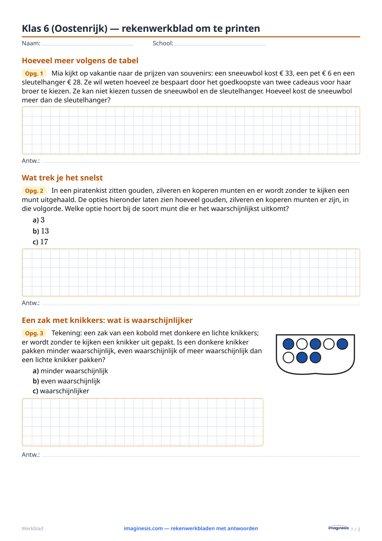 Klas 6 (Oostenrijk) — rekenwerkblad om te printen — Leerlingblad: rekenwerkblad om te printen (Klas 6, Oostenrijk)