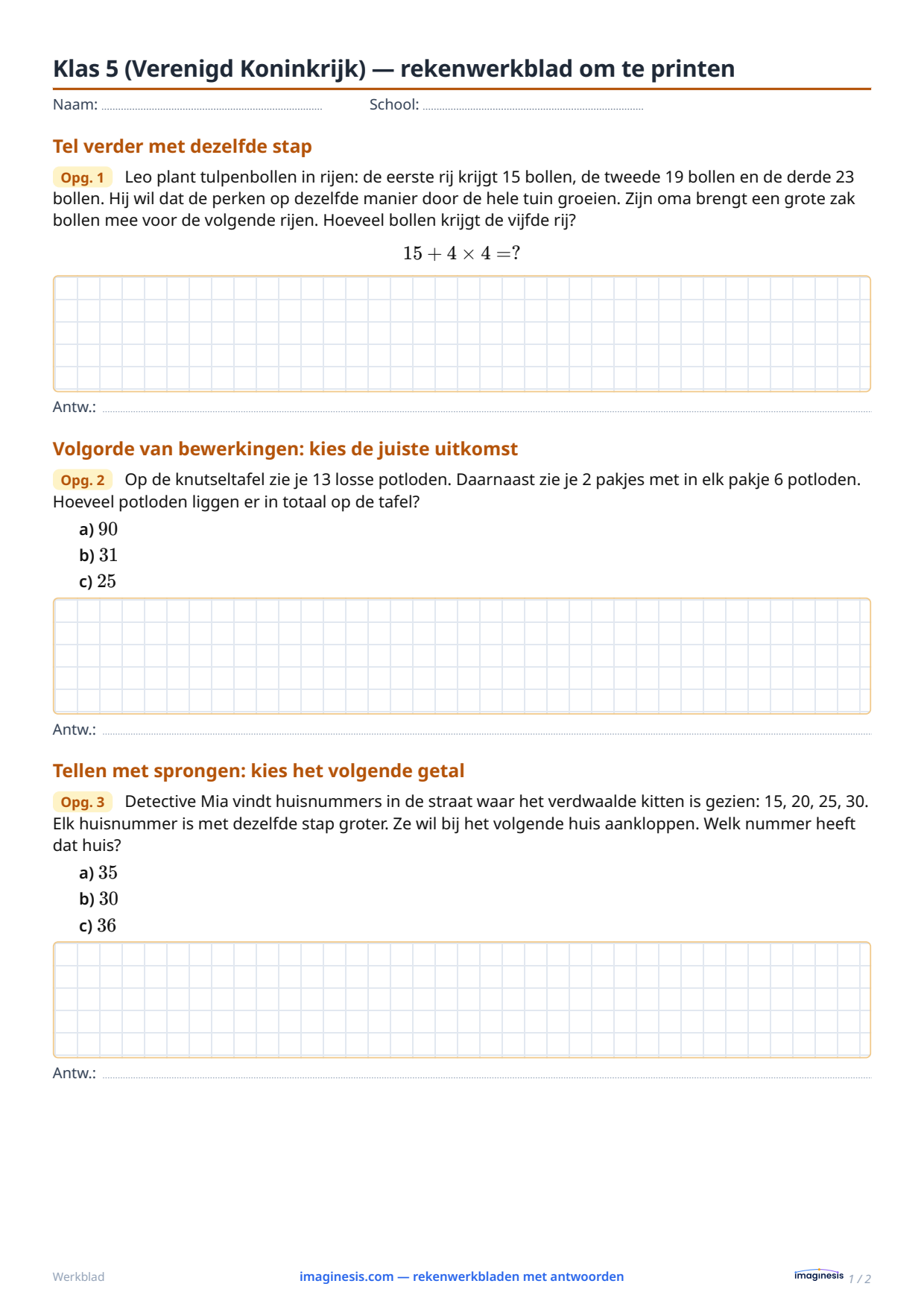 Klas 5 (Verenigd Koninkrijk) — rekenwerkblad om te printen — Leerlingblad: rekenwerkblad om te printen (Klas 5, Verenigd Koninkrijk)