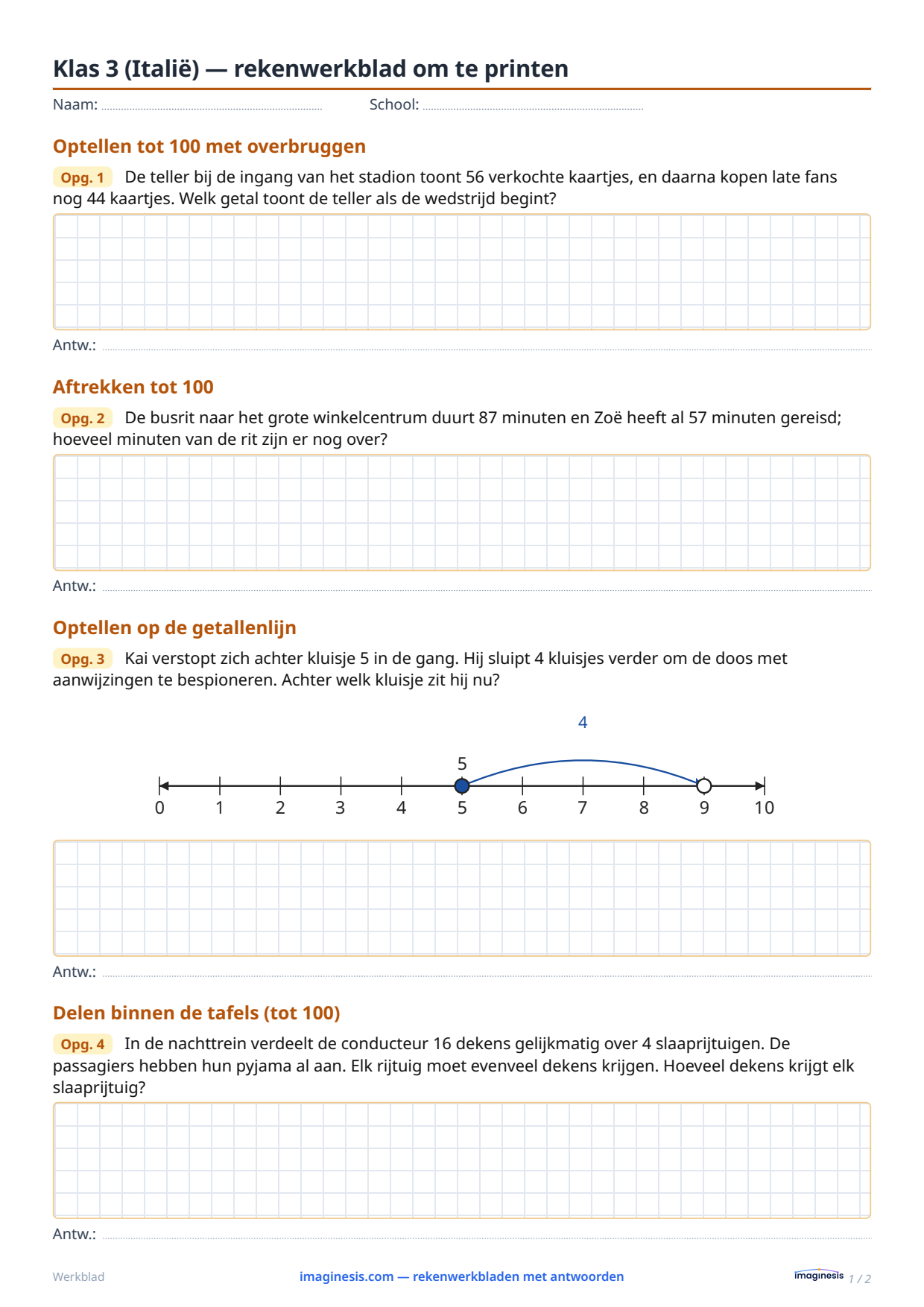 Klas 3 (Italië) — rekenwerkblad om te printen — Leerlingblad: rekenwerkblad om te printen (Klas 3, Italië)