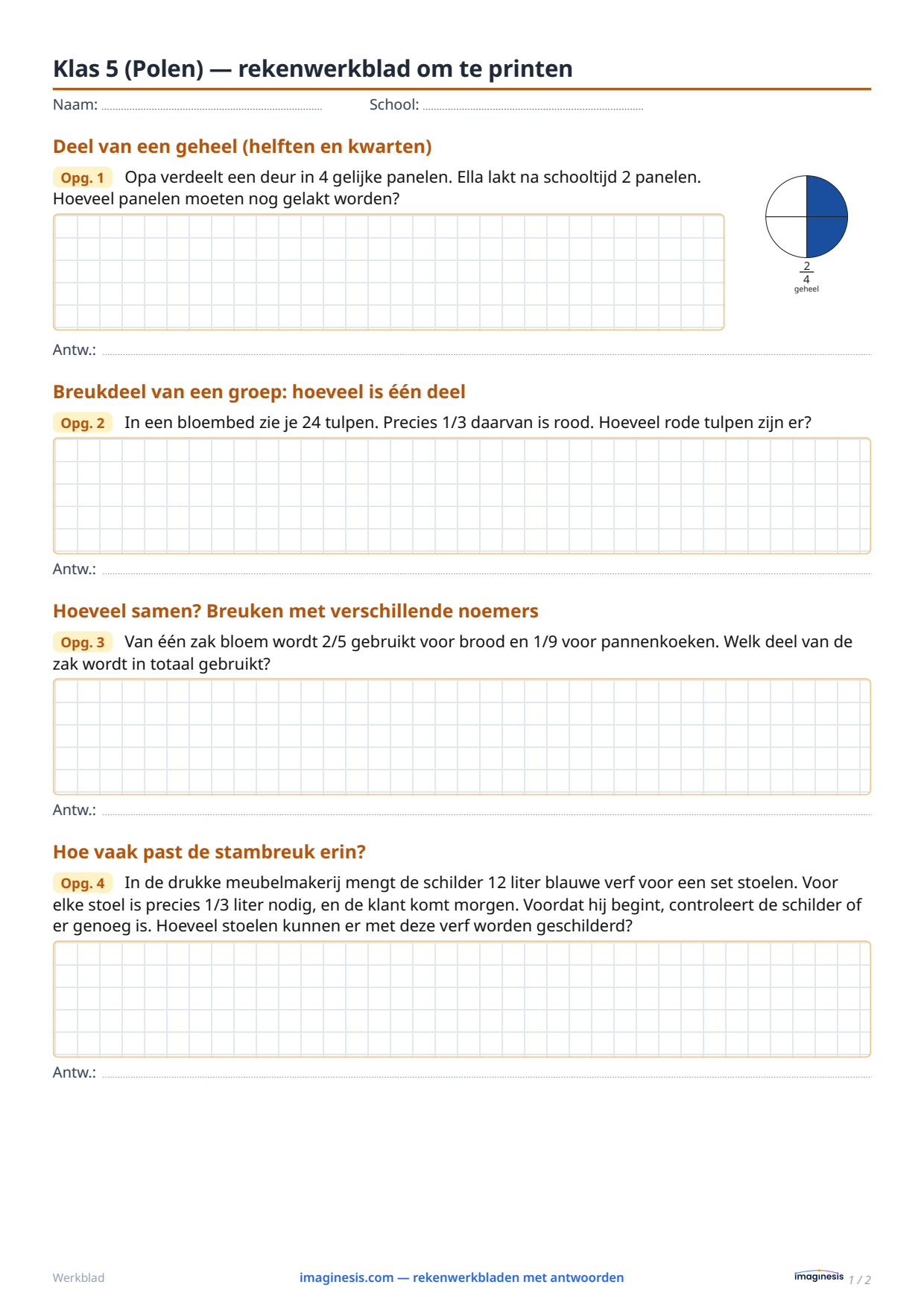 Klas 5 (Polen) — rekenwerkblad om te printen — Leerlingblad: rekenwerkblad om te printen (Klas 5, Polen)